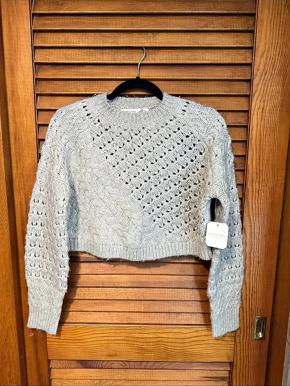 Altar'd State Aspen Sweater Geometric Cropped Sweater in Gray XXS NWT